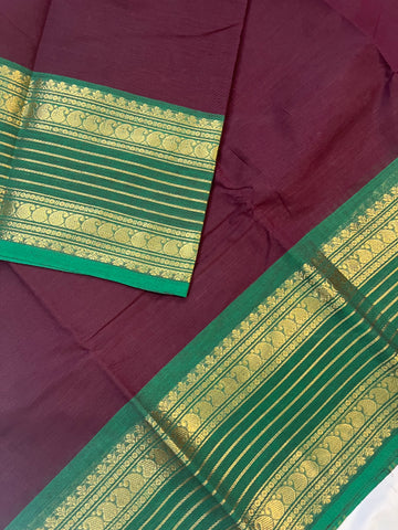 Chettinad cotton saree - marron - plain