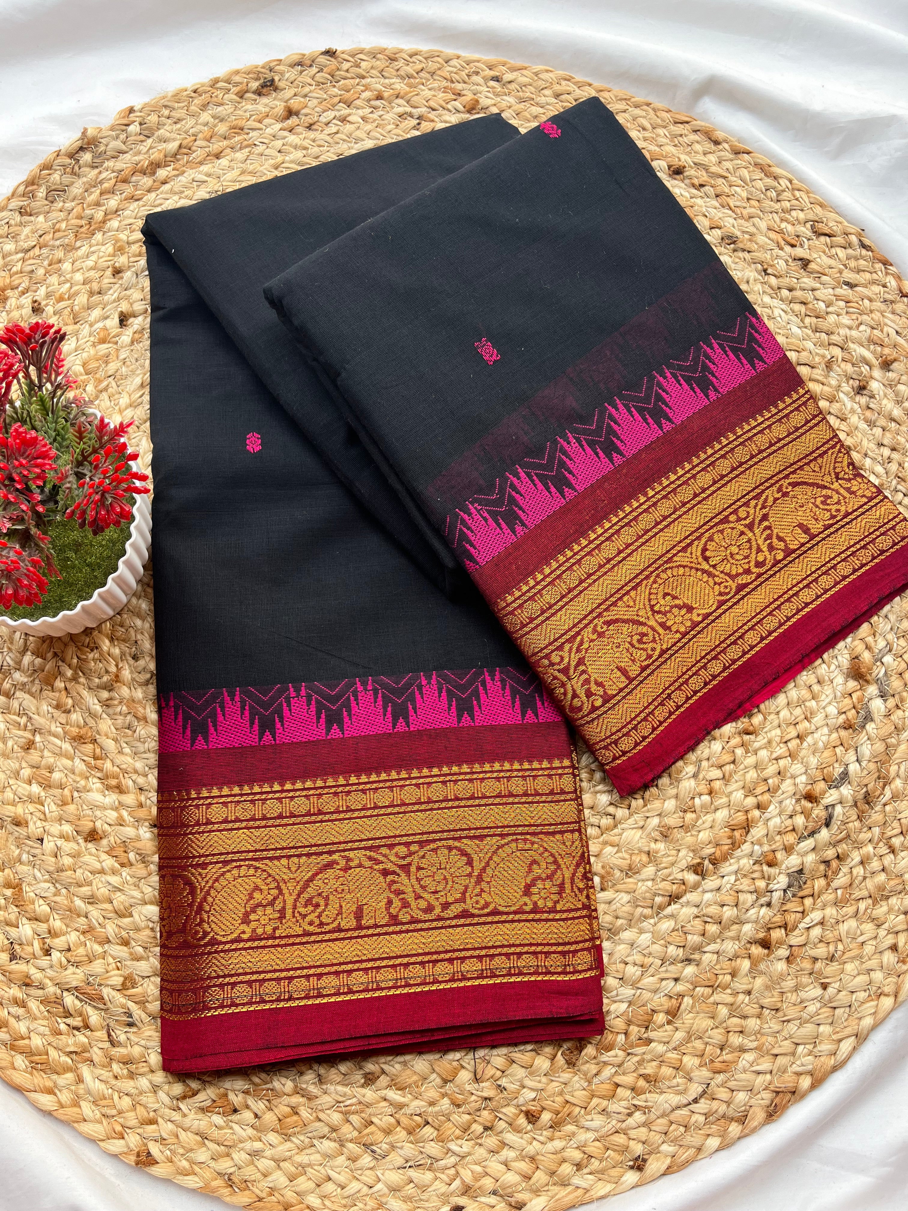 Chettinad cotton black & maroon-butta