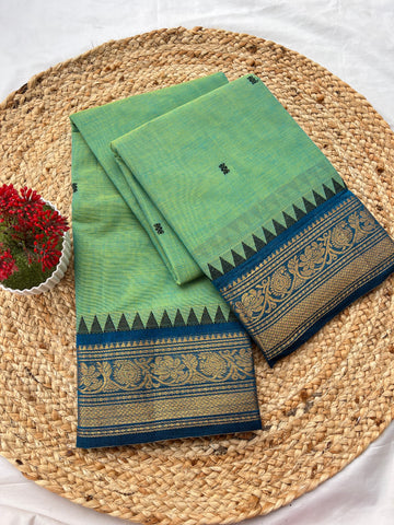 Chettinad cotton pastel green & blue-butta