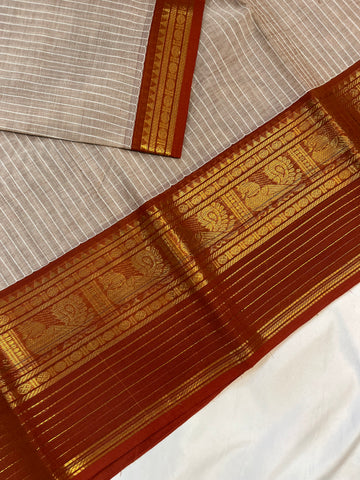 Chettinad cotton saree-white-maroon-korvai check