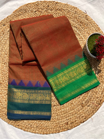Chettinad cotton brown & green _blue plain