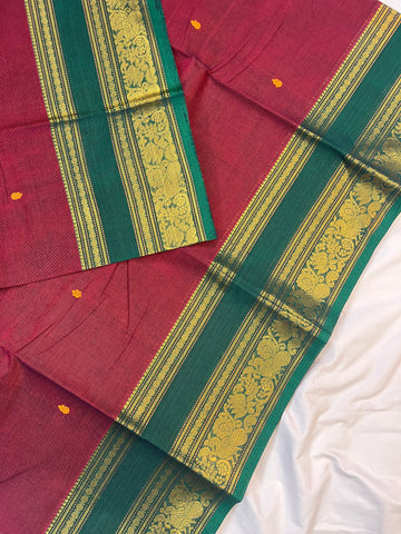 Chettinad cotton maroon & bottle green-butta