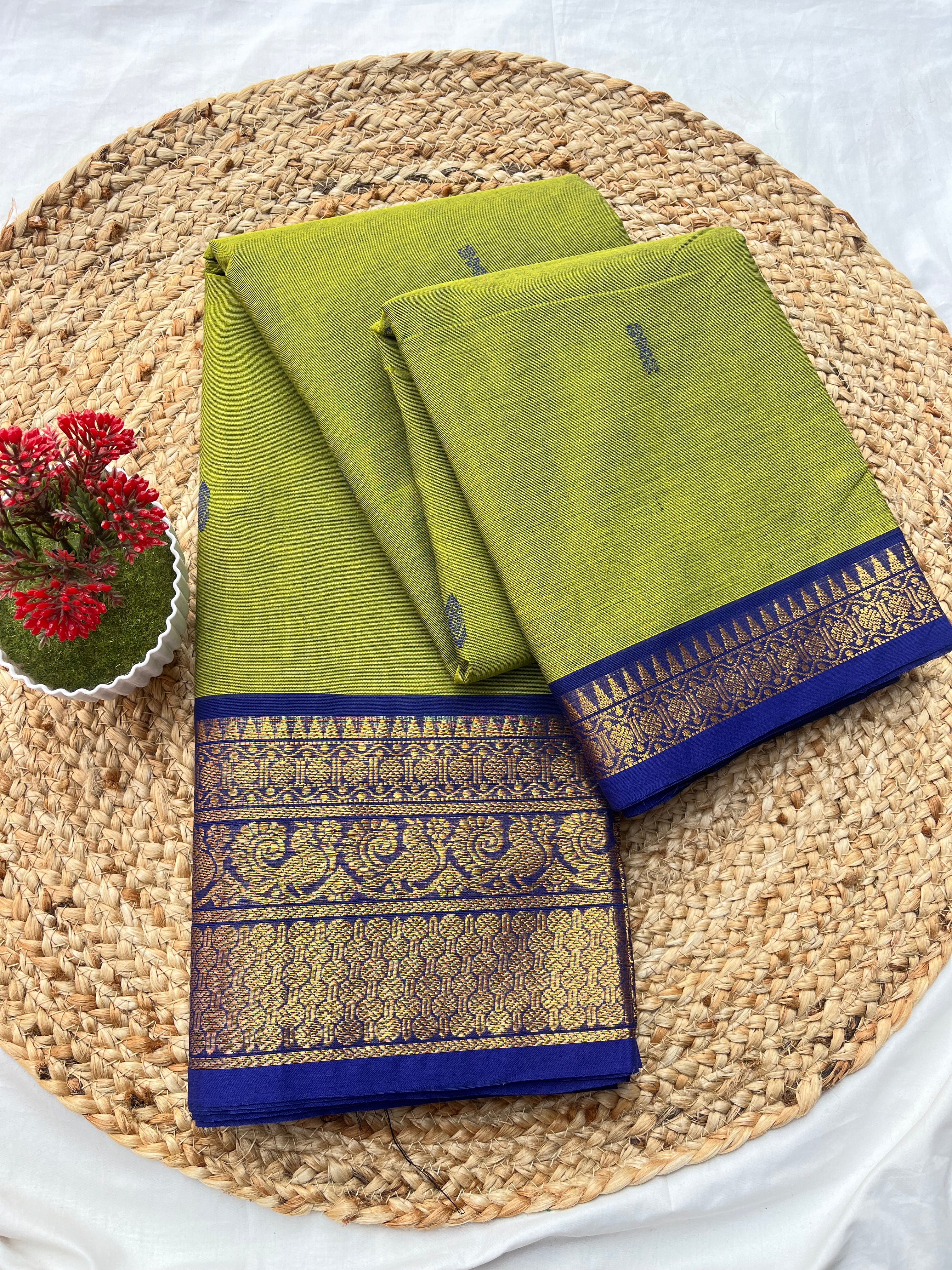 Chettinad cotton green & blue-butta