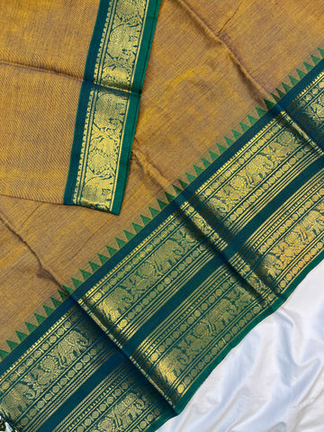 Chettinad cotton saree-yellow-green plain