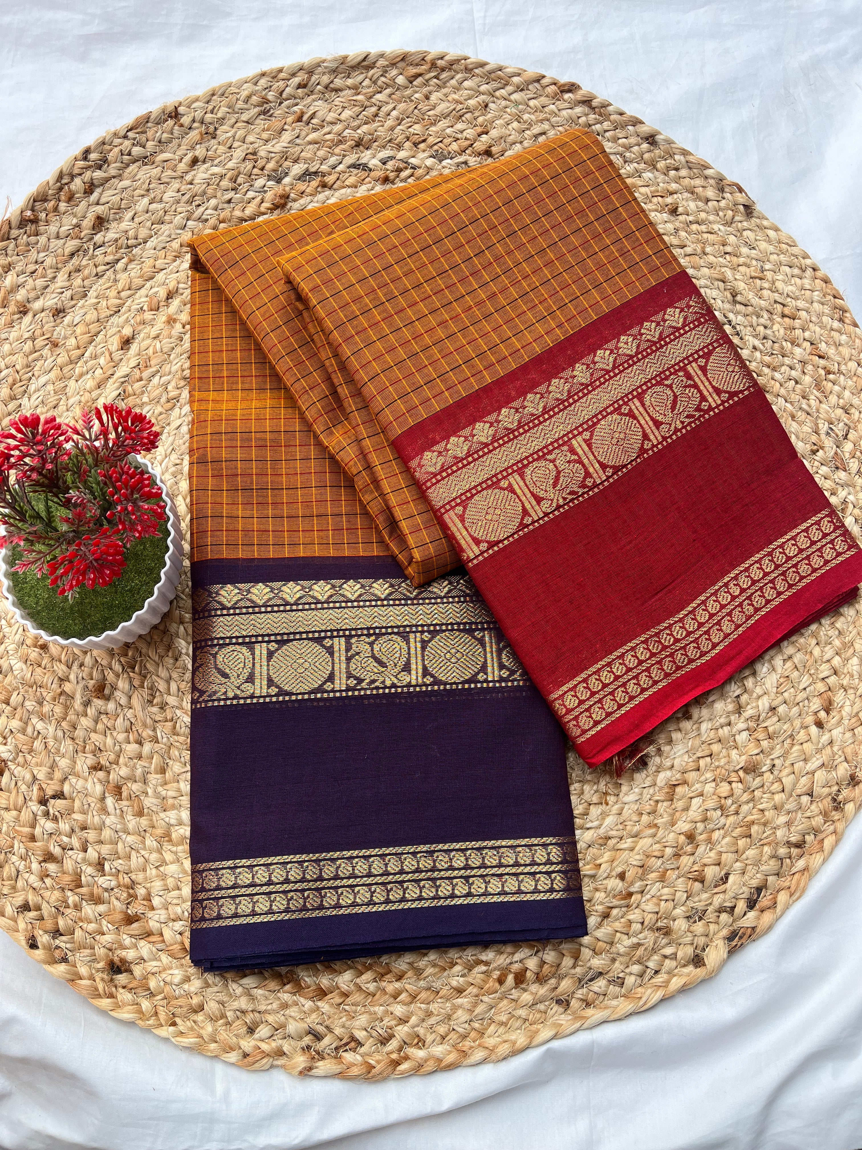 Chettinad cotton mustard yellow (g&j)-korvai checks