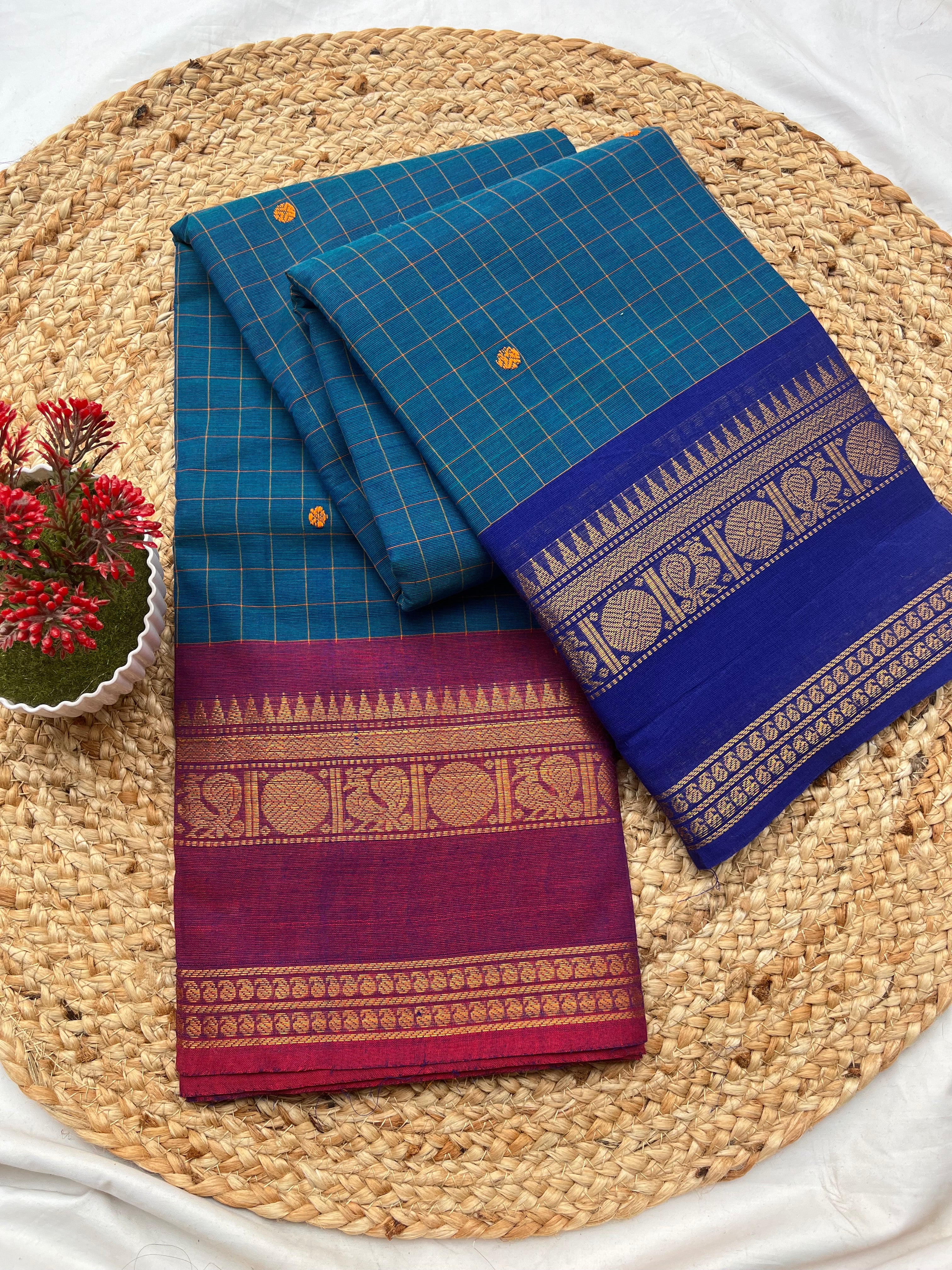 Chettinad cotton blue (g&j)- checks butta