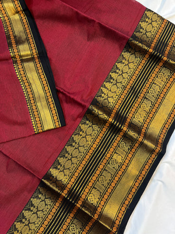 Chettinad cotton saree-red-plain