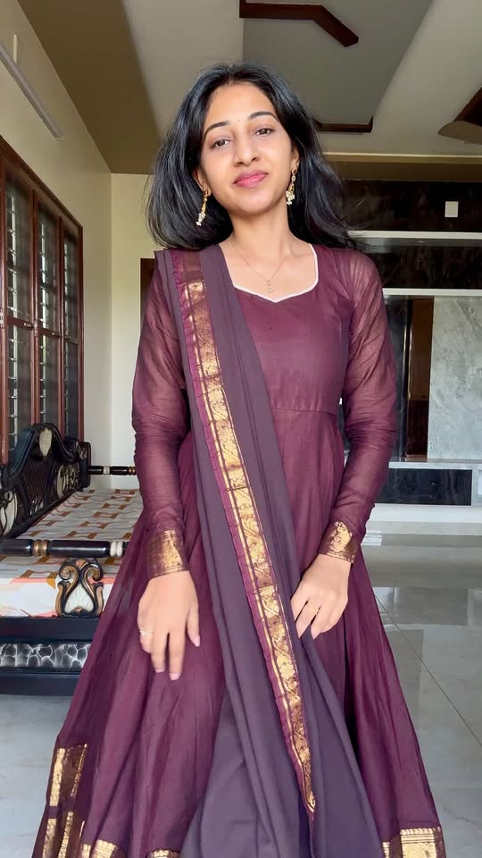 Chettinadu long Gown With Dupatta-Coffee brown