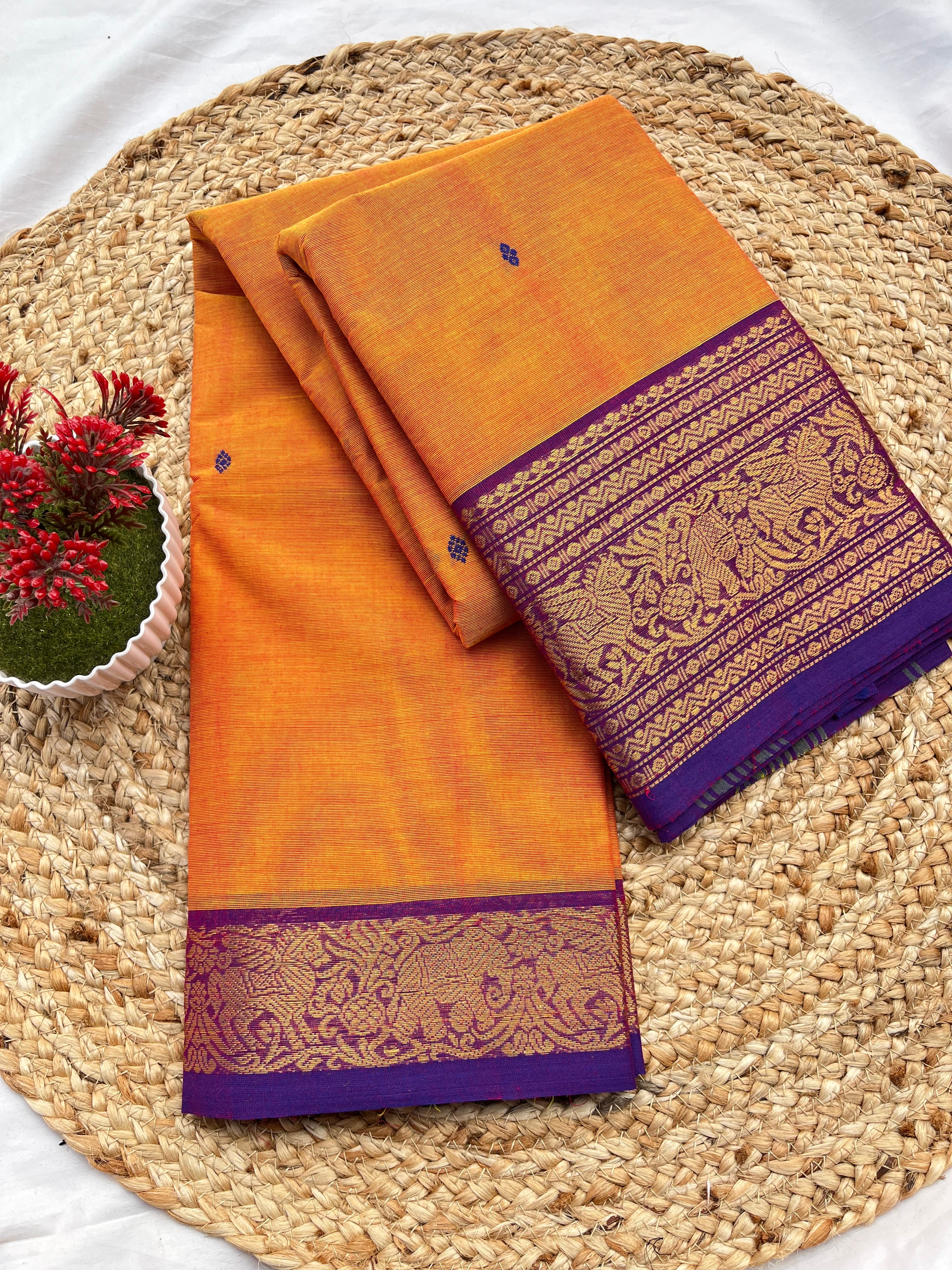 Chettinad cotton orange & Purple-butta