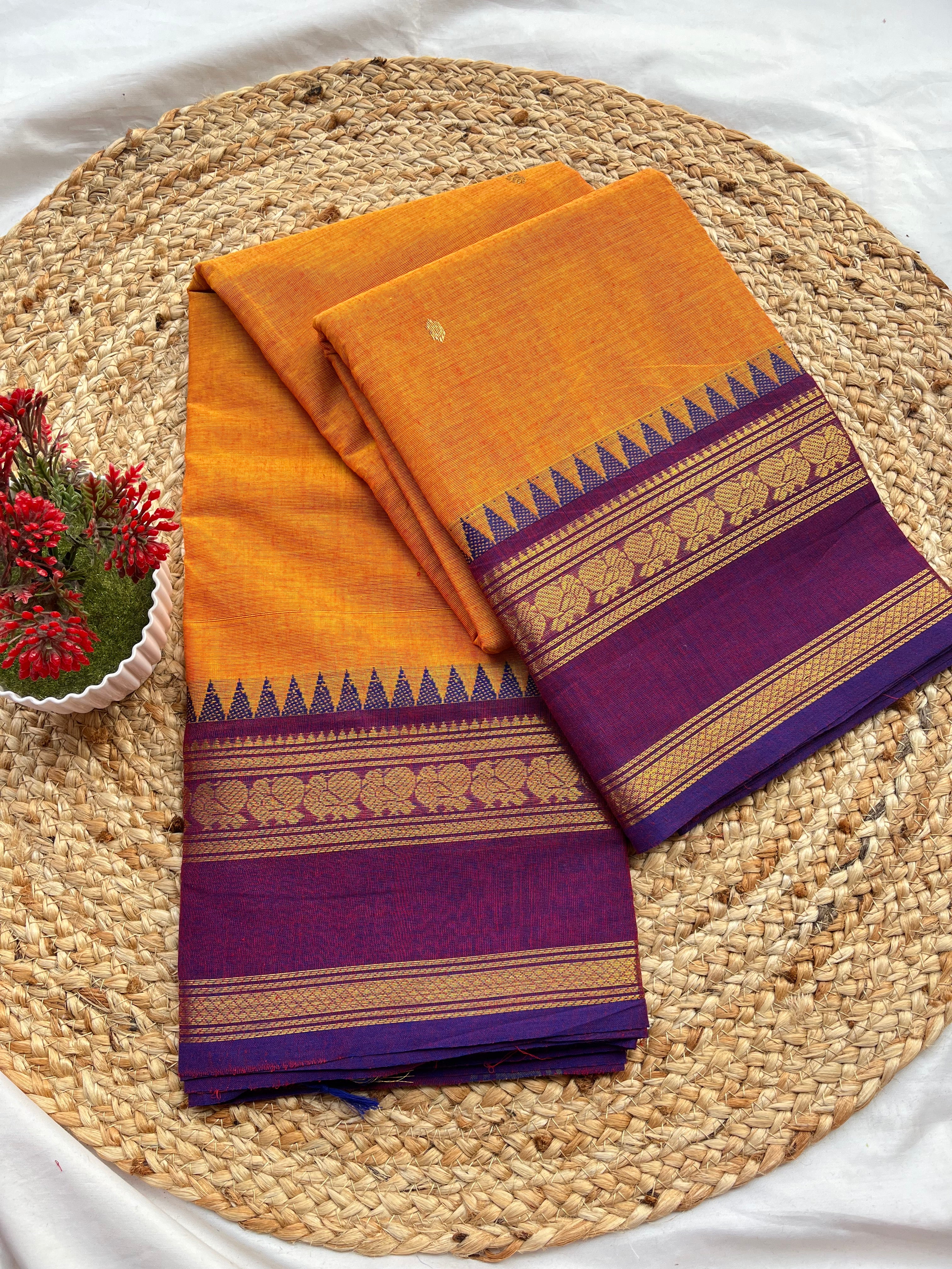 Chettinad cotton Orange & purple-butta