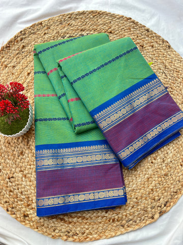Chettinad cotton pastel green & blue purple-vel