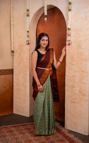 Sungudi fusion collection -Maroon and Mint Green