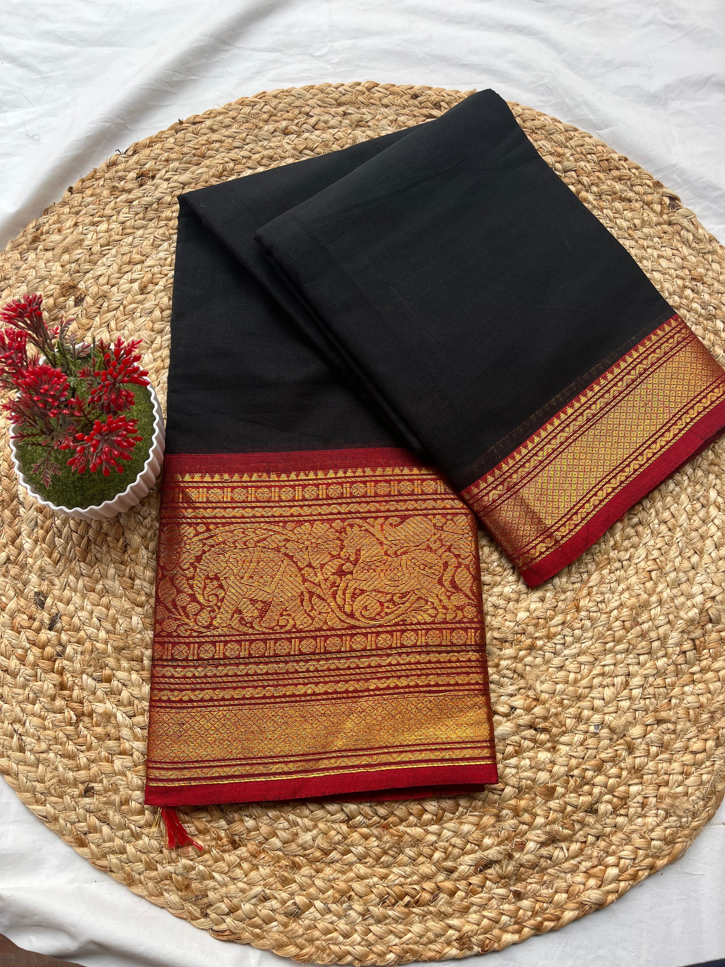 Chettinad cotton Black & Red - Horse Plain