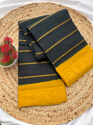 Sungudi cotton velthari- Black &yellow