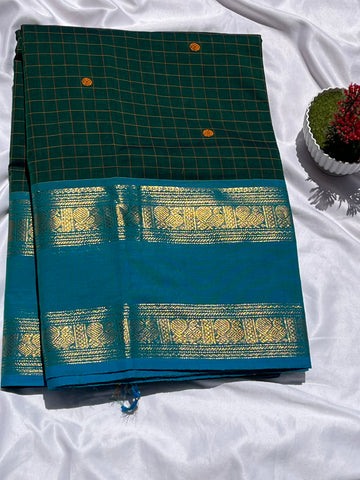 Chettinad cotton green & blue _ checks butta