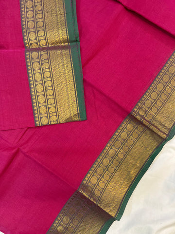 Chettinad cotton saree - Pink and green - Plain