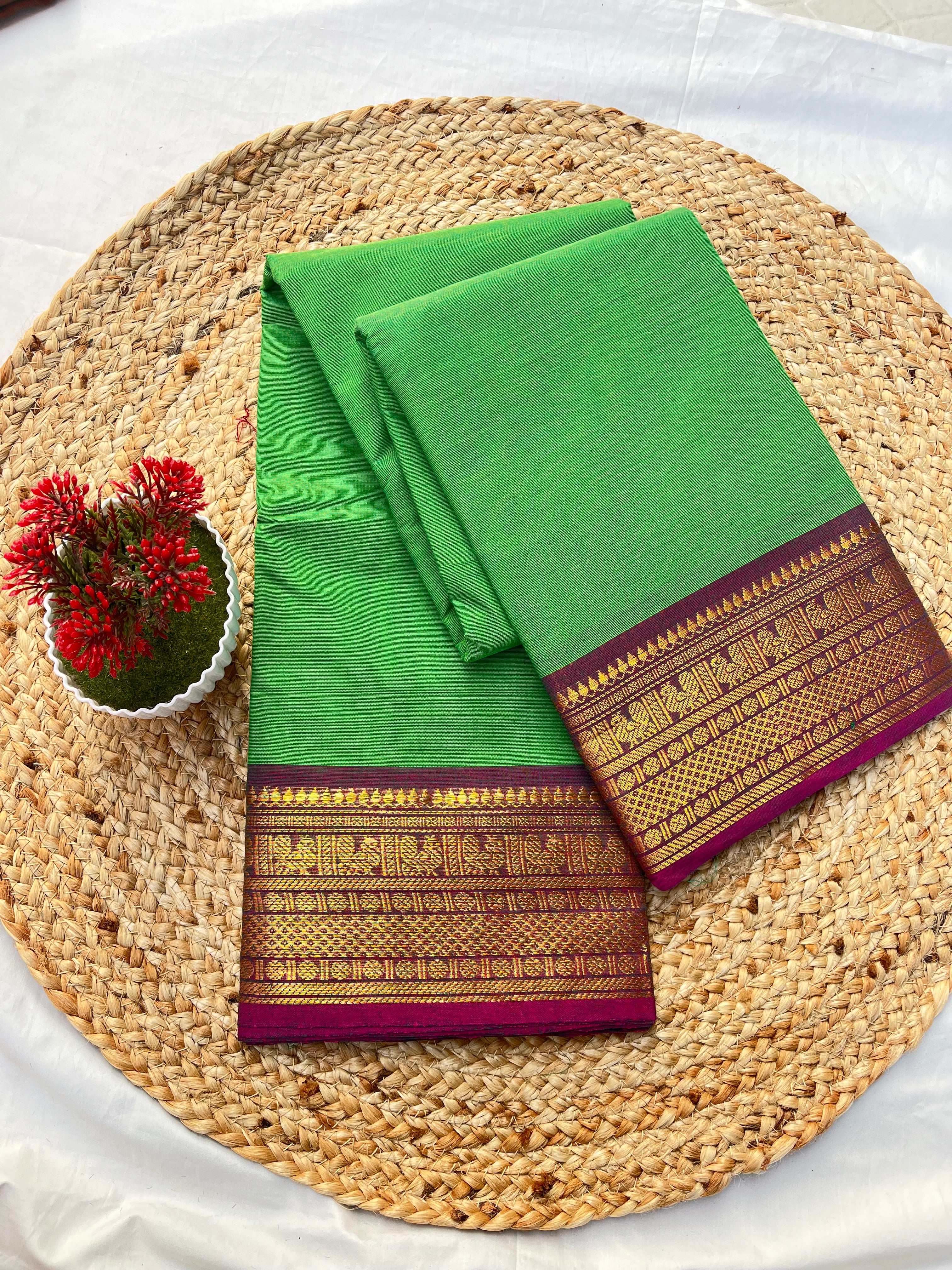 Chettinad cotton green & purple-Plain offer