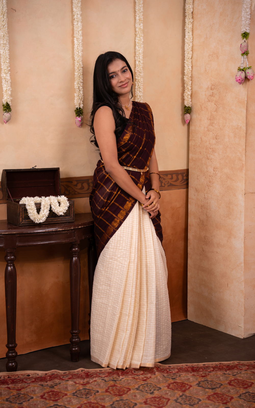 Sungudi fusion collection -Maroon And Offwhite