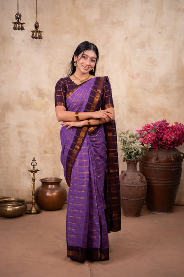 Sungudi cotton- Lavender &Maroon