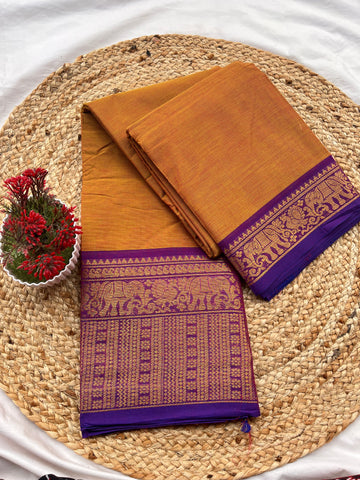 Chettinad cotton Orange & purple-Plain