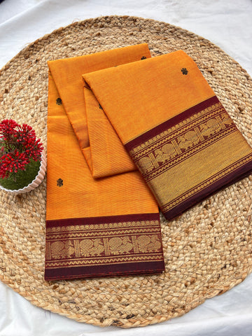 Chettinad cotton yellow & marron-butta