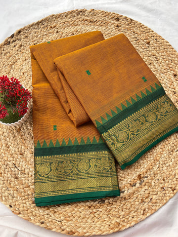 Chettinad cotton mustard yellow & green-butta