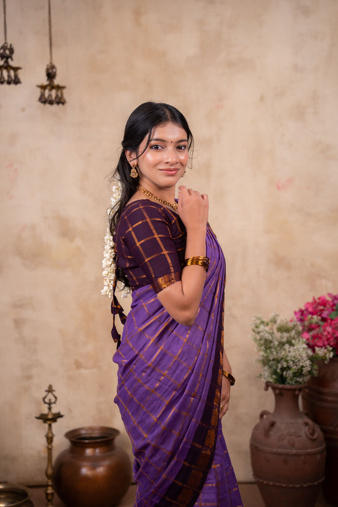 Sungudi cotton- Lavender &Maroon