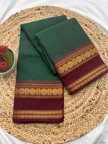 Chettinad cotton green & maroon-Plain