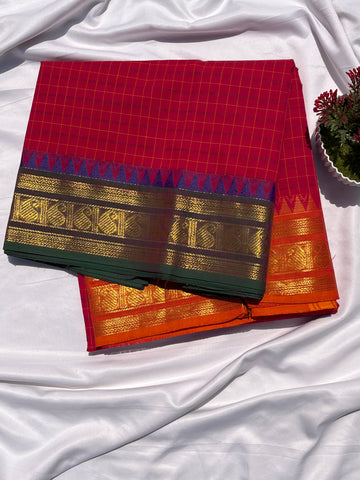 Chettinad cotton pink & green _ orange Korvai checks