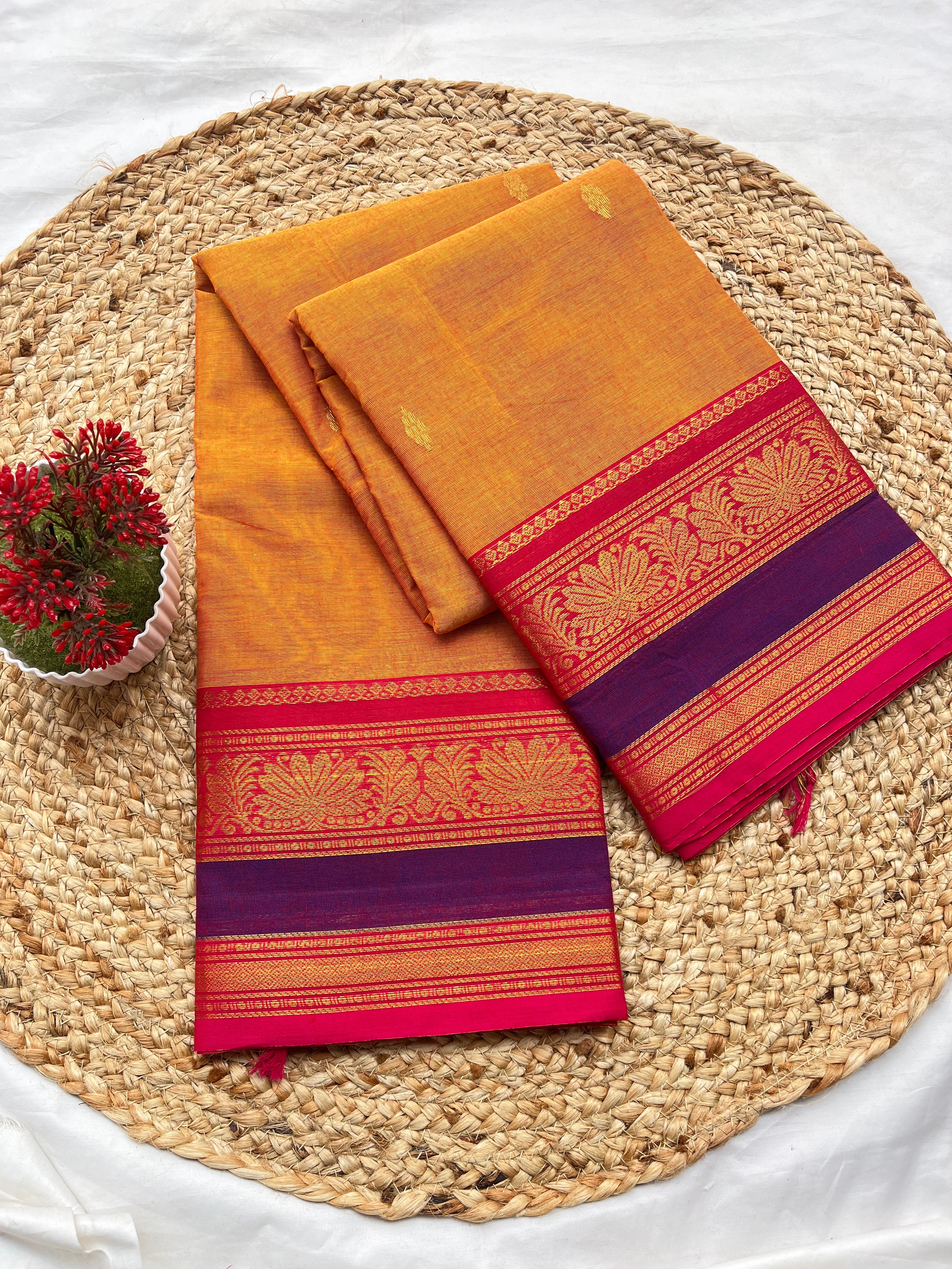 Chettinad cotton orange & pink purple-butta
