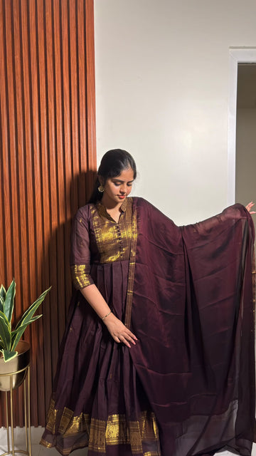 Chettinadu long Gown With Dupatta-Coffee brown