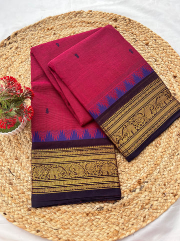 Chettinad cotton dark pink & navy blue-butta