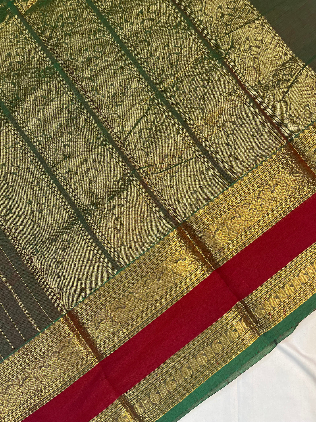 Kanchi Vairaoosi Silk cotton premium weaves - olive green