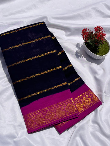 Sungudi cotton velthari navy blue & pink