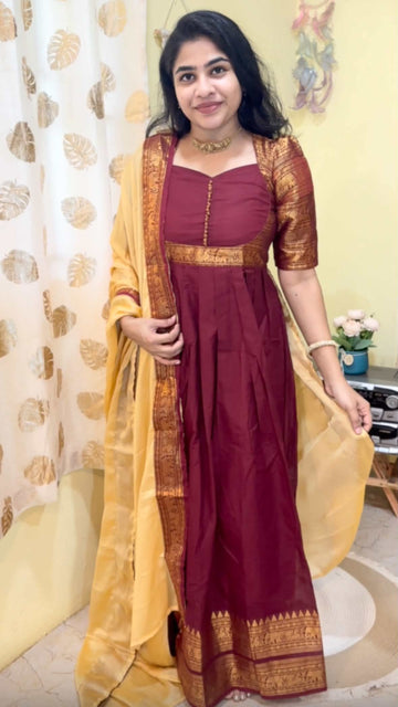Chettinadu long Gown With Dupatta-Reddish Maroon