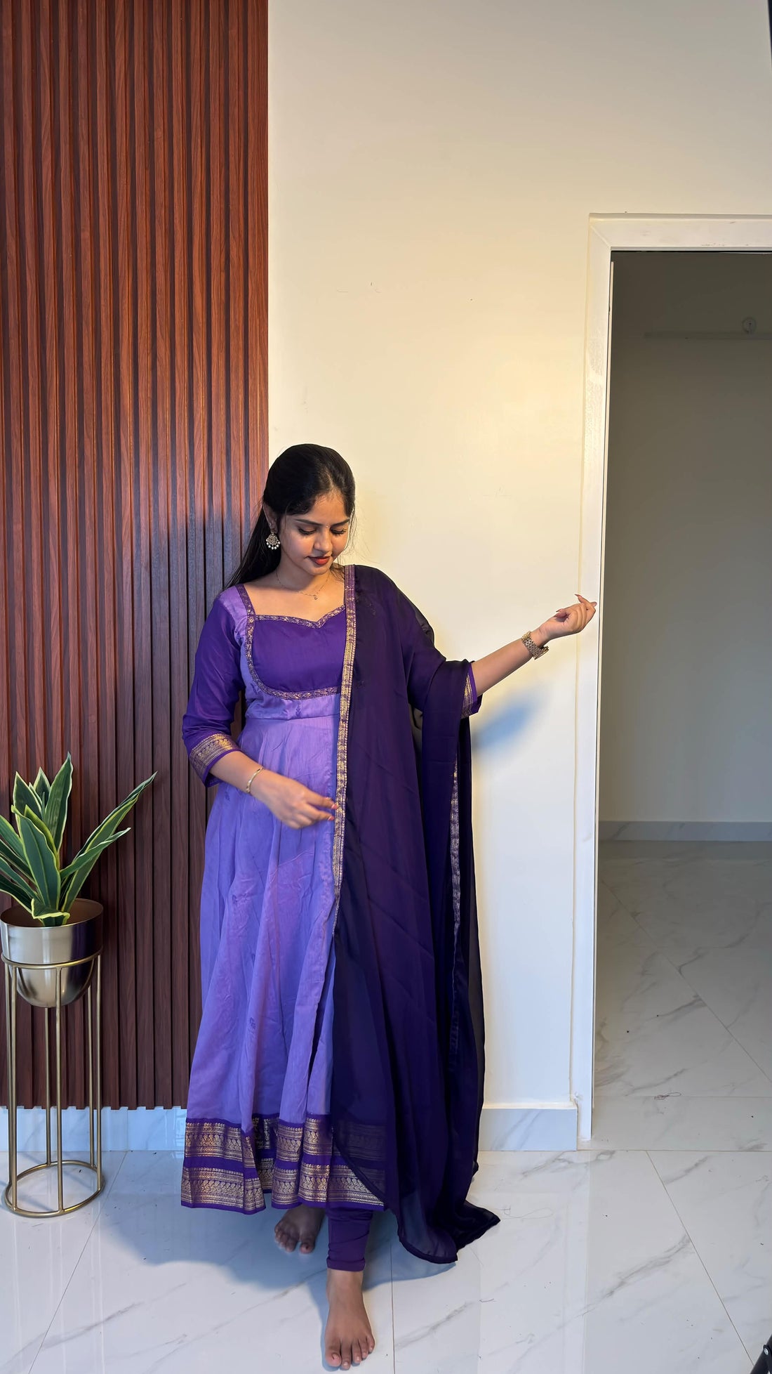 Kalyani Cotton Long Anarkali -Lavender