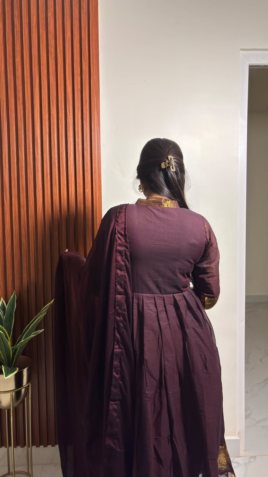 Chettinadu long Gown With Dupatta-Coffee brown