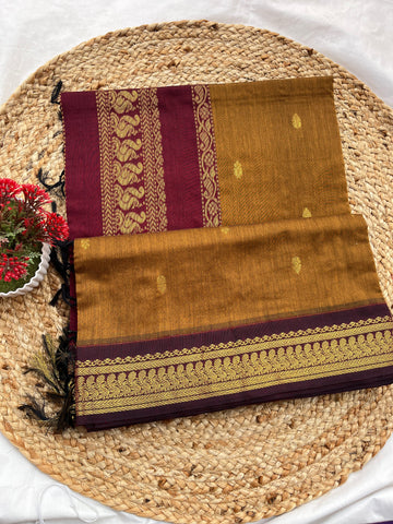 Kalyani cotton biscuit brown & maroon-plain butta