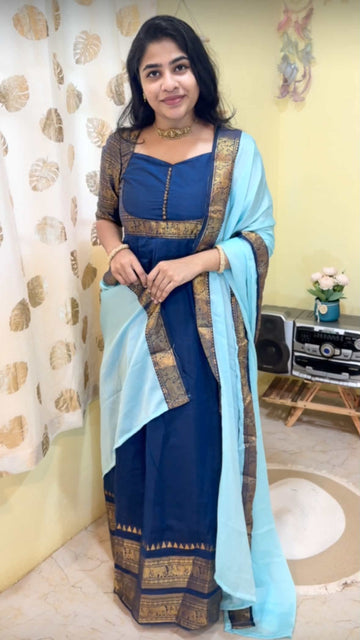 Chettinadu long Gown With Dupatta-Blue