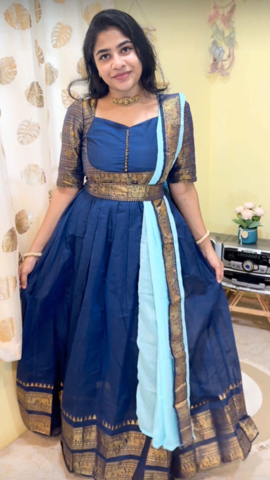 Chettinadu long Gown With Dupatta-Blue