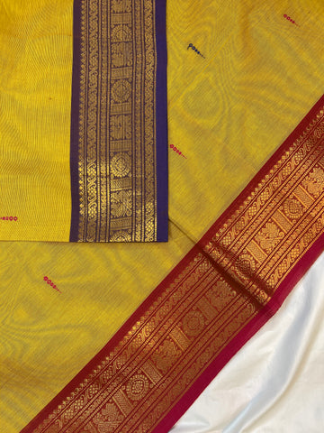 Chettinad cotton yellow & blue _ pink butta