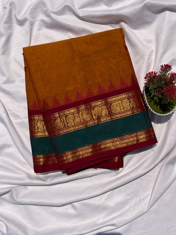 Chettinad cotton mustard yellow & blue _red butta