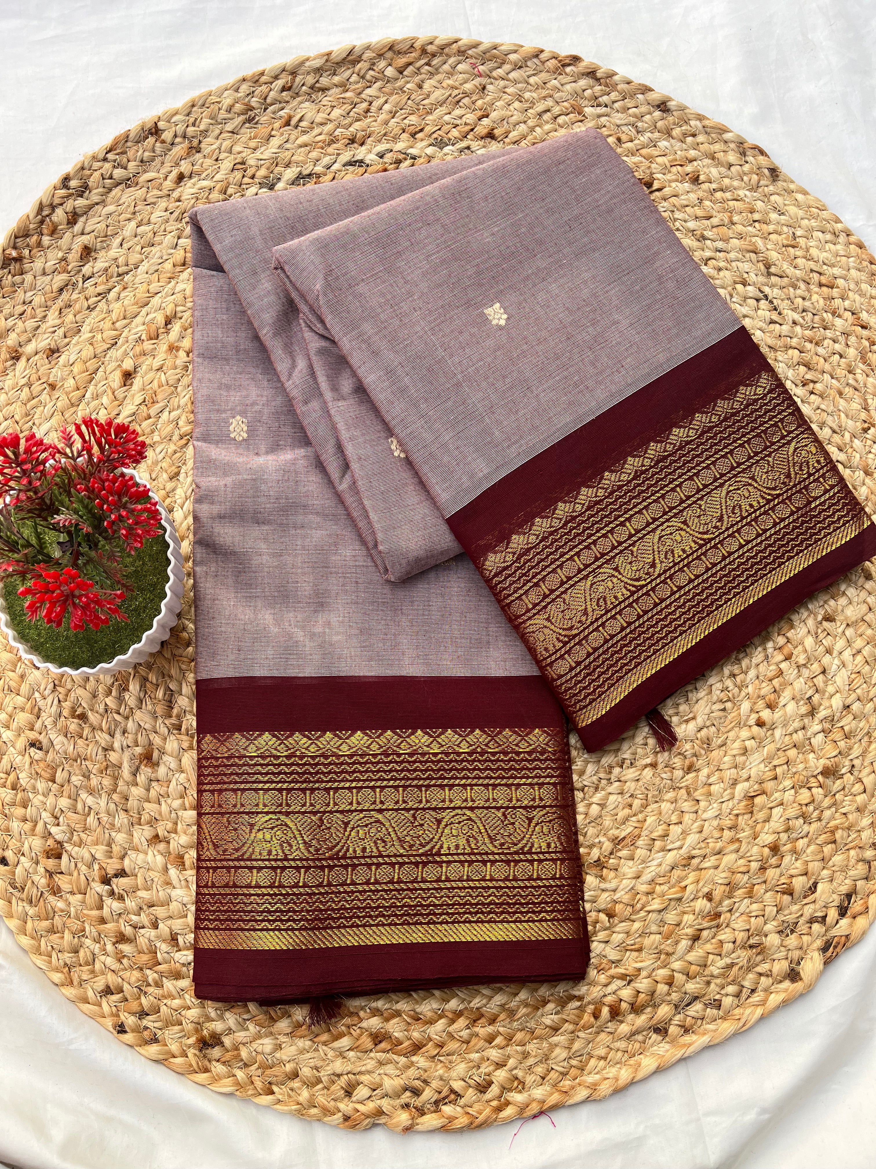 Chettinad cotton ash  & brown -butta