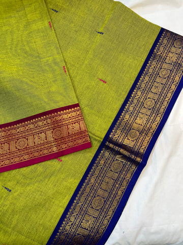 Chettinad cotton green & blue _ pink butta