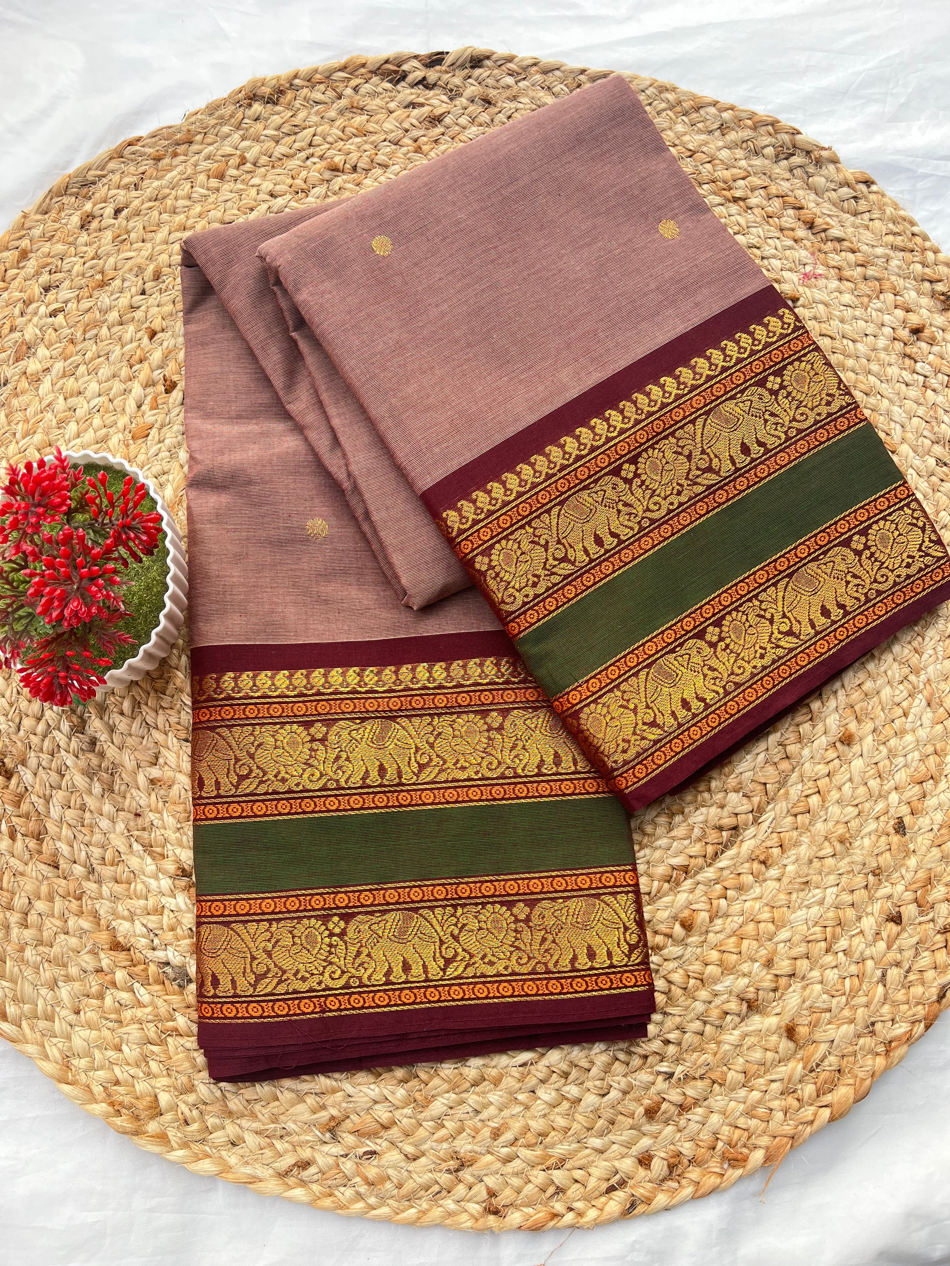 Chettinad cotton Ash & maroon green -butta