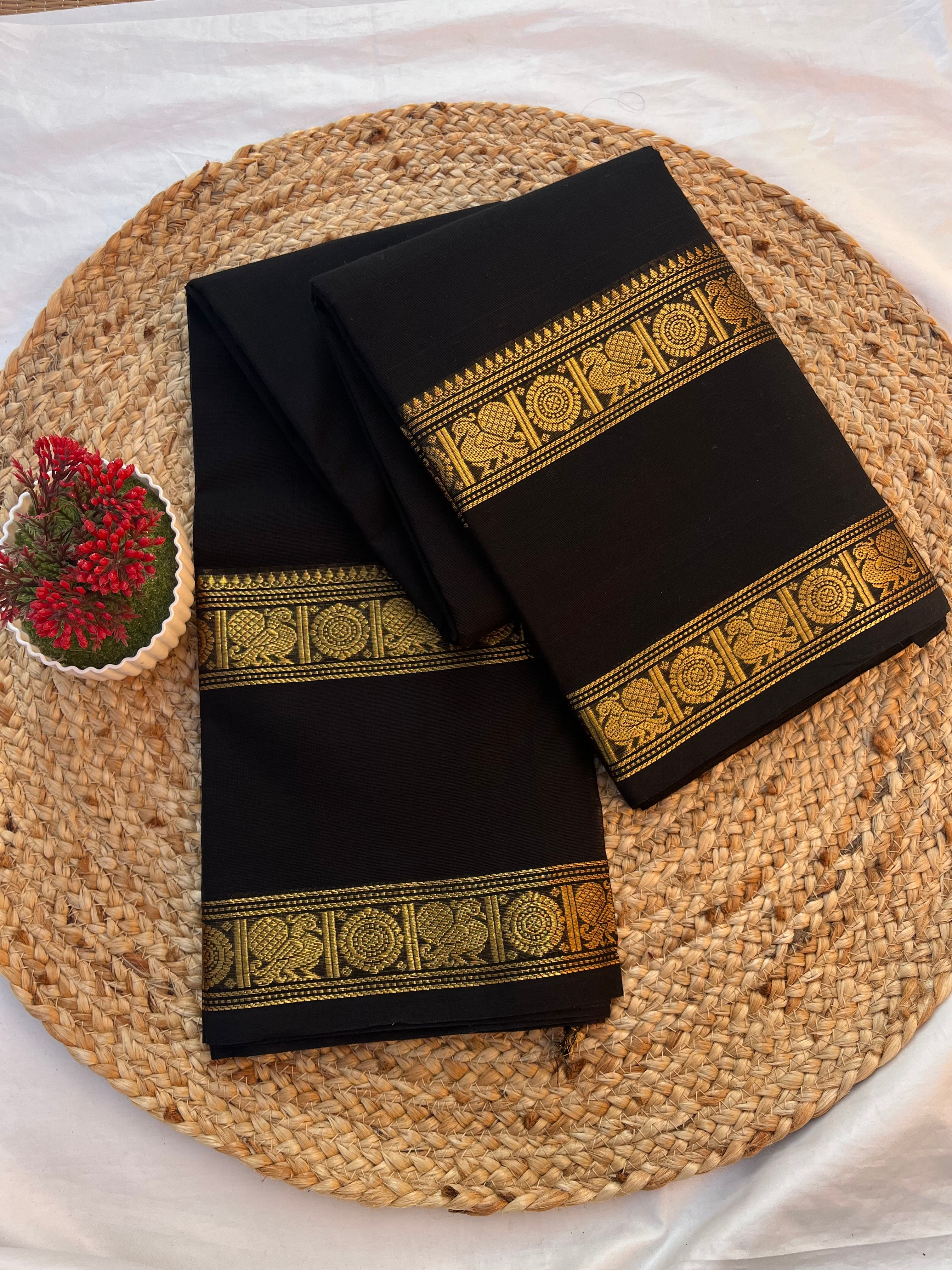 Chettinad cotton Black Self-Plain