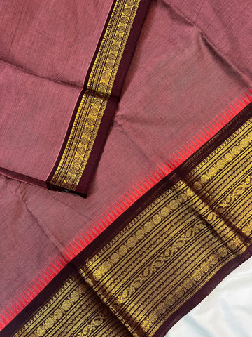Chettinad cotton saree -onion pink- brown-plain
