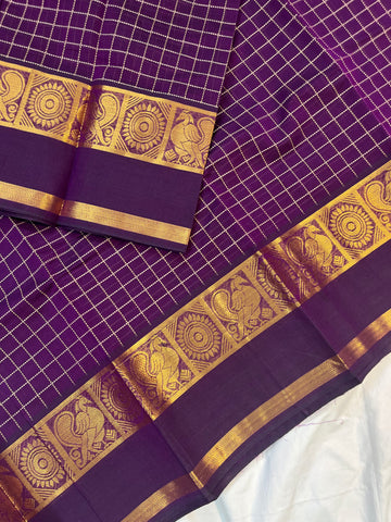 Chettinad cotton purple & gold _ korvai checks