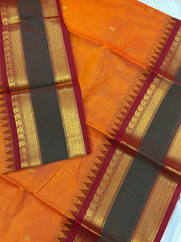 Chettinad cotton saree-orange-red-butta