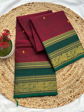 Chettinad cotton maroon & bottle green-butta